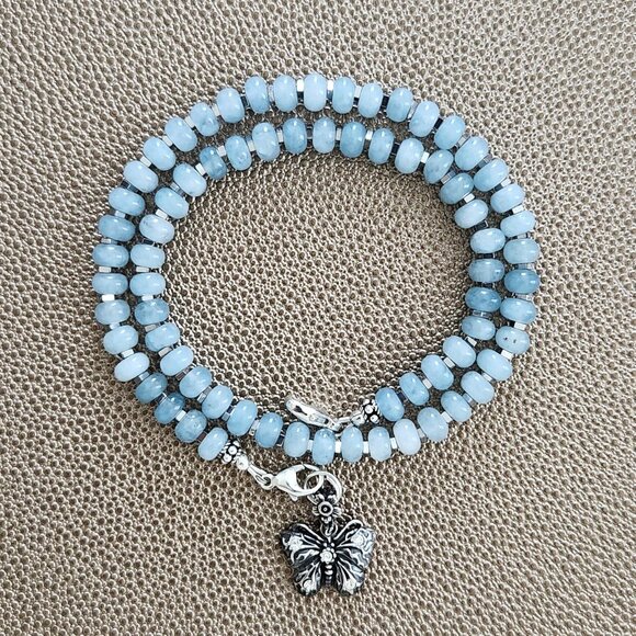 SKY BLUE JADE NECKLACE W/ BUTTERFLY--16